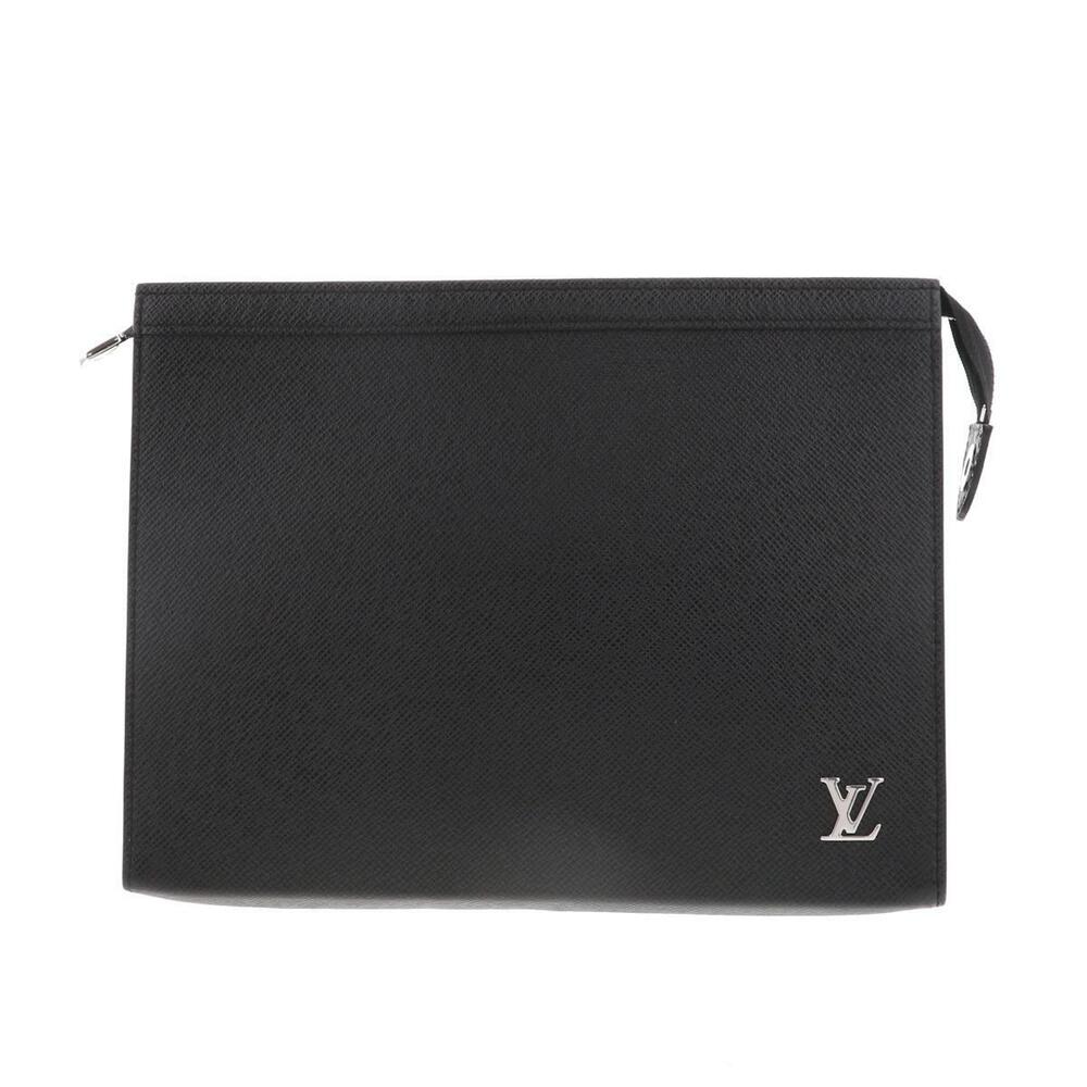LOUIS VUITTON Pochette Voyage Bag Shoulder Clutch Taiga Black